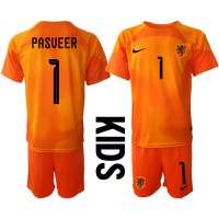 Niederlande Remko Pasveer #1 Torwart Auswärts Trikotsatz Kinder WM 2022 Kurzarm (+ Kurze Hosen)
